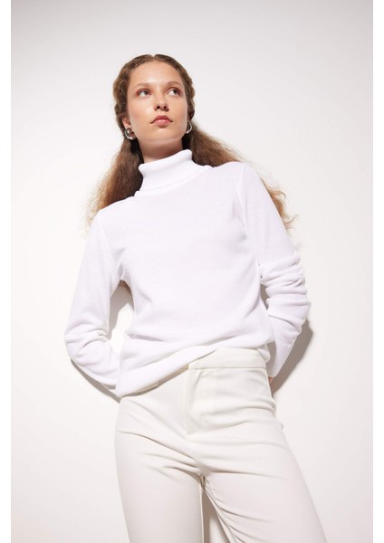 Regular Fit Yumuşak Dokulu Balıkçı Yaka Basic Düz Triko Kazak