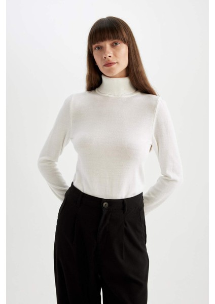 Regular Fit Yumuşak Dokulu Balıkçı Yaka Basic Düz Triko Kazak