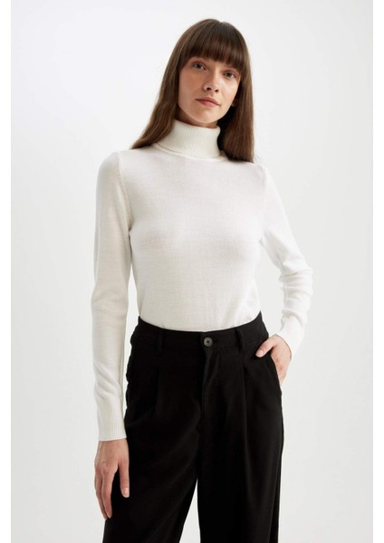 Regular Fit Yumuşak Dokulu Balıkçı Yaka Basic Düz Triko Kazak