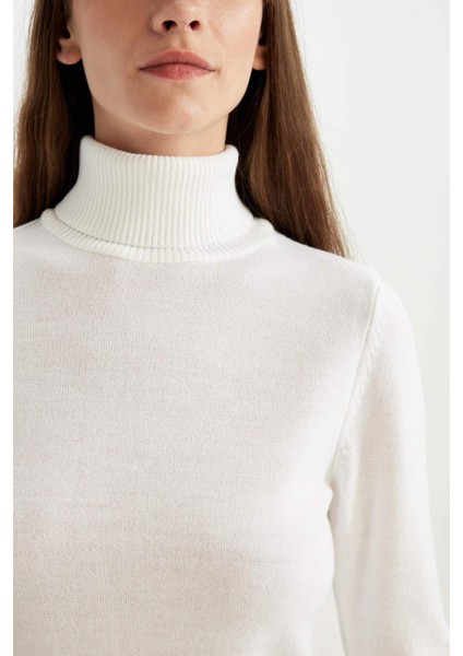 Regular Fit Yumuşak Dokulu Balıkçı Yaka Basic Düz Triko Kazak