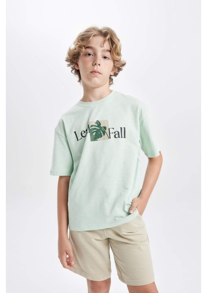 Erkek Çocuk Oversize Geniş Kalıp Bisiklet Yaka Baskılı Kısa Kollu Tişört C5002A824HS