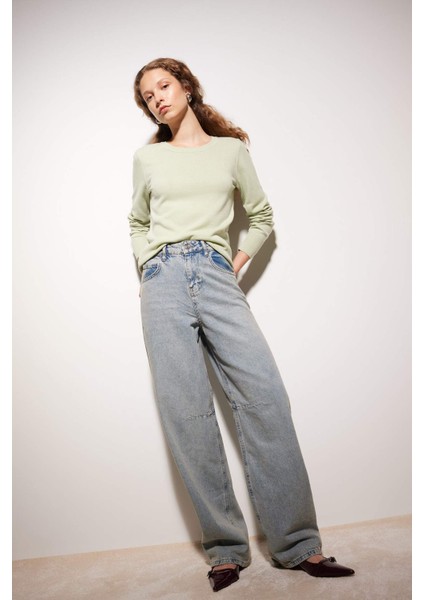 Regular Fit Yumuşak Dokulu Bisiklet Yaka Basic Düz Triko Kazak F7091AZ24WN