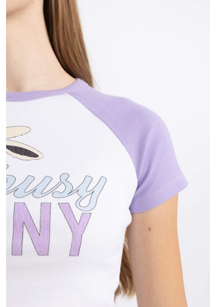 Coool Fitted Bisiklet Yaka Baskılı Fitilli Kaşkorse Kısa Kollu Tişört C5721AX24SM