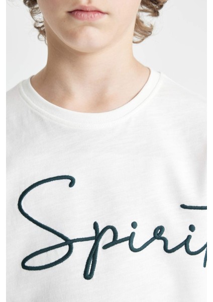 Erkek Çocuk Oversize Geniş Kalıp Bisiklet Yaka Nakışlı Kısa Kollu Tişört C5084A824HS