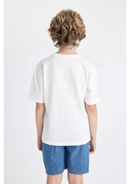 Erkek Çocuk Oversize Geniş Kalıp Bisiklet Yaka Nakışlı Kısa Kollu Tişört C5084A824HS