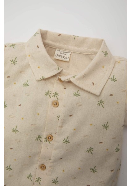 Erkek Bebek 2'li Takım Müslin Palmiye Desenli Kısa Kollu Çıtçıtlı Zıbın Şort C5186A524SM