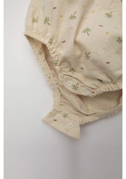 Erkek Bebek 2'li Takım Müslin Palmiye Desenli Kısa Kollu Çıtçıtlı Zıbın Şort C5186A524SM