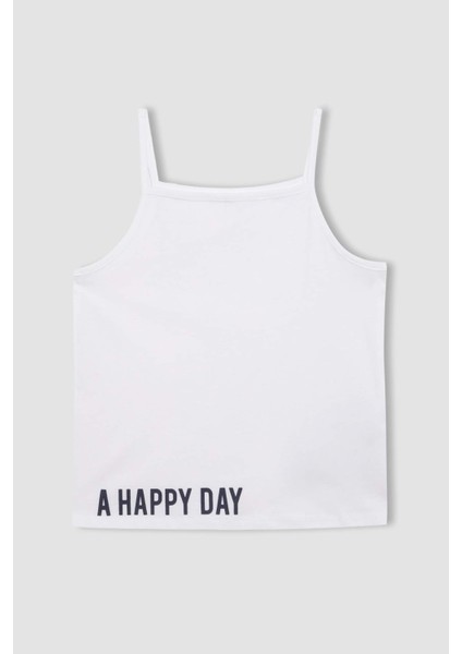 Kız Çocuk 2'li Takım Oversize Geniş Kalıp Bisiklet Yaka Baskılı Kısa Kollu Tişört Askılı Atlet