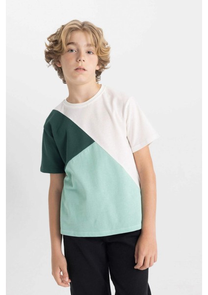 Erkek Çocuk Bisiklet Yaka Renk Bloklu Pike Kısa Kollu Tişört