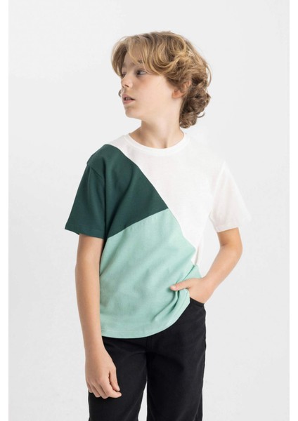 Erkek Çocuk Bisiklet Yaka Renk Bloklu Pike Kısa Kollu Tişört