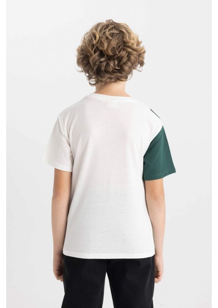 Erkek Çocuk Bisiklet Yaka Renk Bloklu Pike Kısa Kollu Tişört