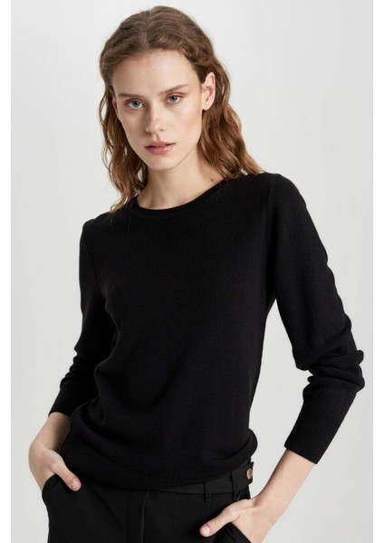 Regular Fit Yumuşak Dokulu Bisiklet Yaka Basic Düz Triko Kazak F7091AZ24WN