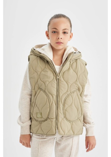 Kız Çocuk Su Geçirmez Kapüşonlu Cep Detaylı Kapitone Şişme Yelek C4974A824AU