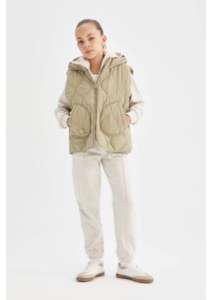 Kız Çocuk Su Geçirmez Kapüşonlu Cep Detaylı Kapitone Şişme Yelek C4974A824AU