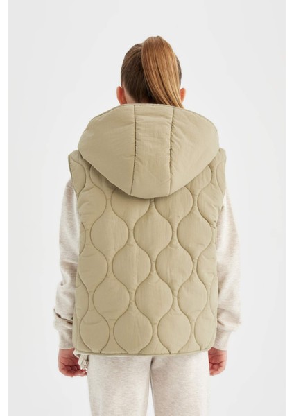 Kız Çocuk Su Geçirmez Kapüşonlu Cep Detaylı Kapitone Şişme Yelek C4974A824AU