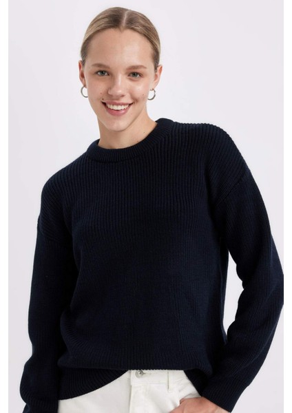 Regular Fit Bisiklet Yaka Selanik Kumaş Basic Düz Triko Kazak H6905AZ24WN