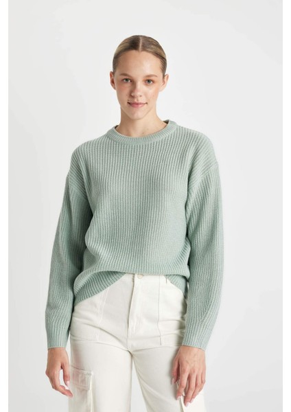 Regular Fit Bisiklet Yaka Selanik Kumaş Basic Düz Triko Kazak H6905AZ24WN