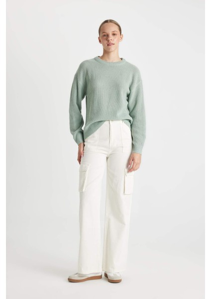 Regular Fit Bisiklet Yaka Selanik Kumaş Basic Düz Triko Kazak H6905AZ24WN