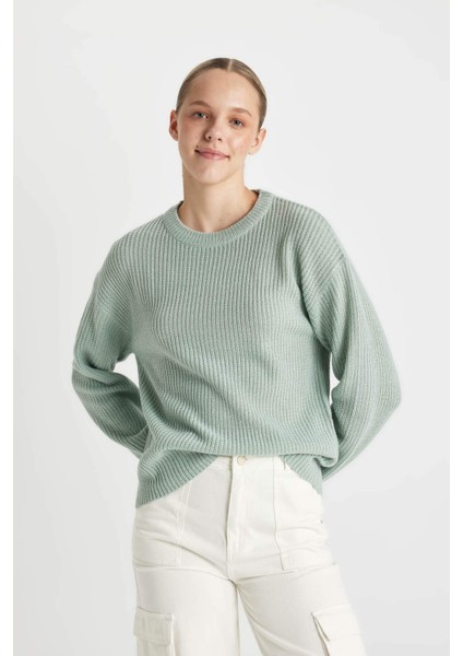 Regular Fit Bisiklet Yaka Selanik Kumaş Basic Düz Triko Kazak H6905AZ24WN