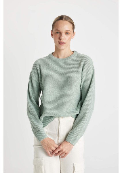 Regular Fit Bisiklet Yaka Selanik Kumaş Basic Düz Triko Kazak H6905AZ24WN