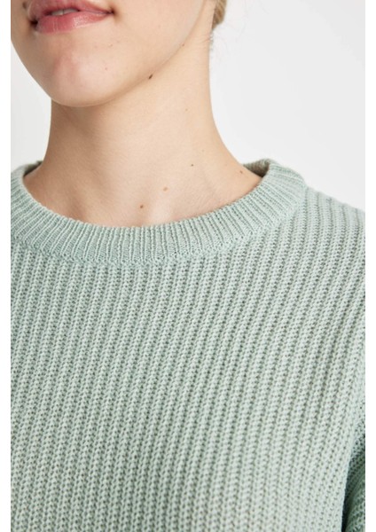 Regular Fit Bisiklet Yaka Selanik Kumaş Basic Düz Triko Kazak H6905AZ24WN