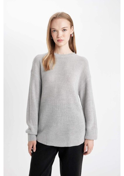 Regular Fit Bisiklet Yaka Selanik Kumaş Basic Düz Triko Kazak H6905AZ24WN