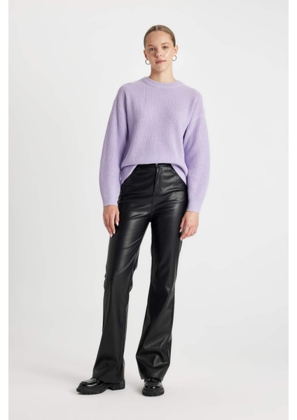 Regular Fit Bisiklet Yaka Selanik Kumaş Basic Düz Triko Kazak H6905AZ24WN