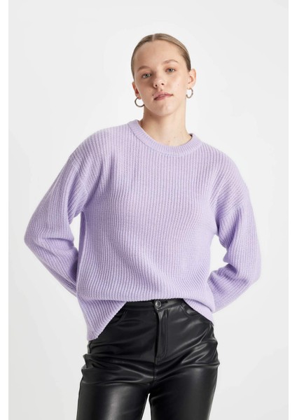 Regular Fit Bisiklet Yaka Selanik Kumaş Basic Düz Triko Kazak H6905AZ24WN