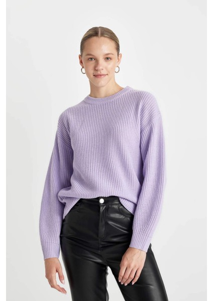 Regular Fit Bisiklet Yaka Selanik Kumaş Basic Düz Triko Kazak H6905AZ24WN