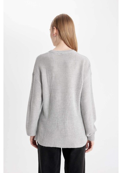 Regular Fit Bisiklet Yaka Selanik Kumaş Basic Düz Triko Kazak H6905AZ24WN