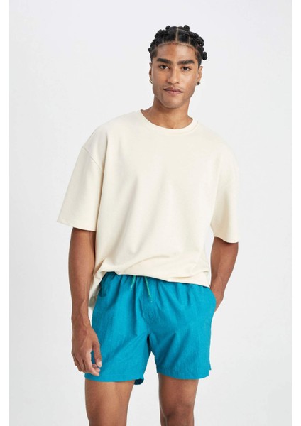 Yıkamalı File Astarlı Kısa Boy Deniz Şortu C0316AX24HS