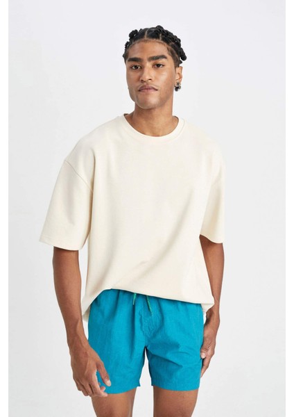 Yıkamalı File Astarlı Kısa Boy Deniz Şortu C0316AX24HS