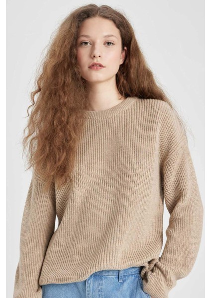 Regular Fit Bisiklet Yaka Selanik Kumaş Basic Düz Triko Kazak H6905AZ24WN