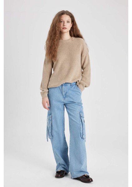 Regular Fit Bisiklet Yaka Selanik Kumaş Basic Düz Triko Kazak H6905AZ24WN