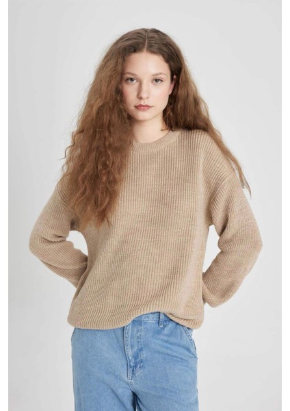 Regular Fit Bisiklet Yaka Selanik Kumaş Basic Düz Triko Kazak H6905AZ24WN