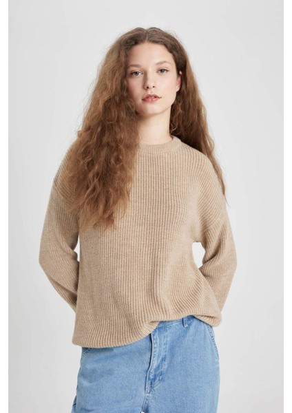 Regular Fit Bisiklet Yaka Selanik Kumaş Basic Düz Triko Kazak H6905AZ24WN