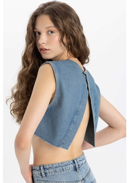 Crop Sırt Dekolteli Jean Bluz C1420AX24SM