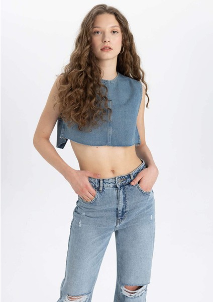 Crop Sırt Dekolteli Jean Bluz C1420AX24SM