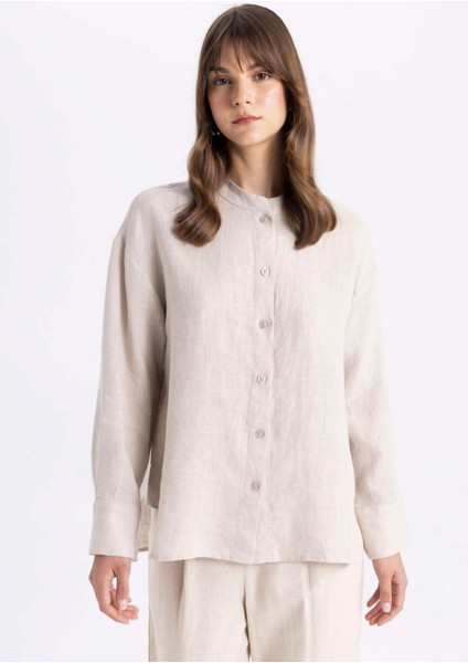 Relax Fit Keten Uzun Kollu Gömlek Tunik C5634AX24SM