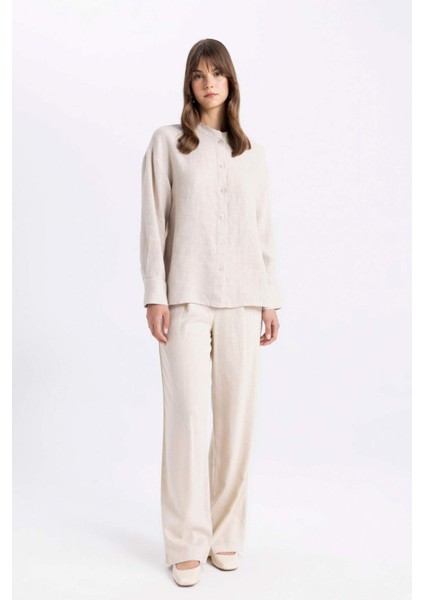 Relax Fit Keten Uzun Kollu Gömlek Tunik C5634AX24SM