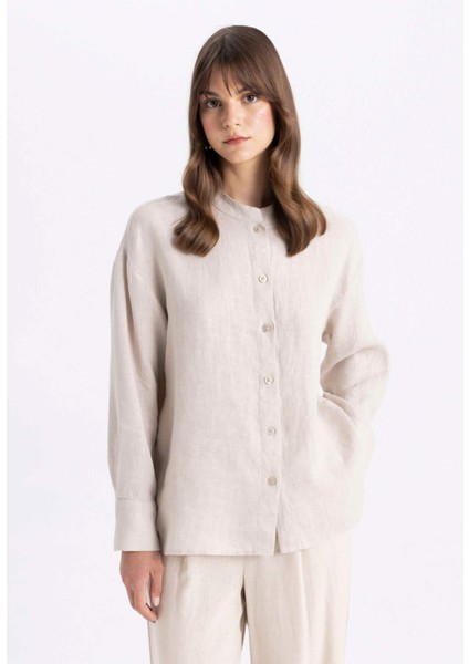 Relax Fit Keten Uzun Kollu Gömlek Tunik C5634AX24SM