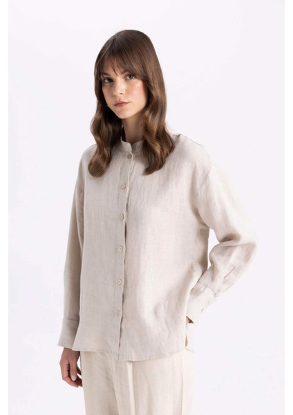 Relax Fit Keten Uzun Kollu Gömlek Tunik C5634AX24SM