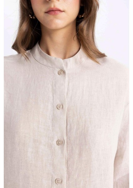 Relax Fit Keten Uzun Kollu Gömlek Tunik C5634AX24SM