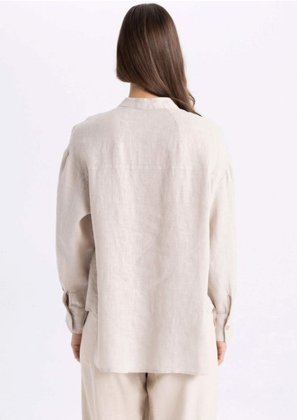 Relax Fit Keten Uzun Kollu Gömlek Tunik C5634AX24SM