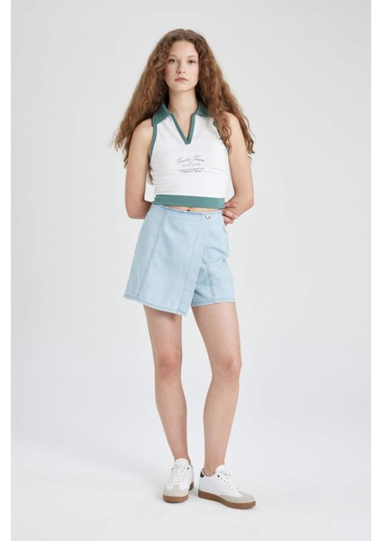 Yüksek Bel Mini Jean Şort Etek B8292AX24SM