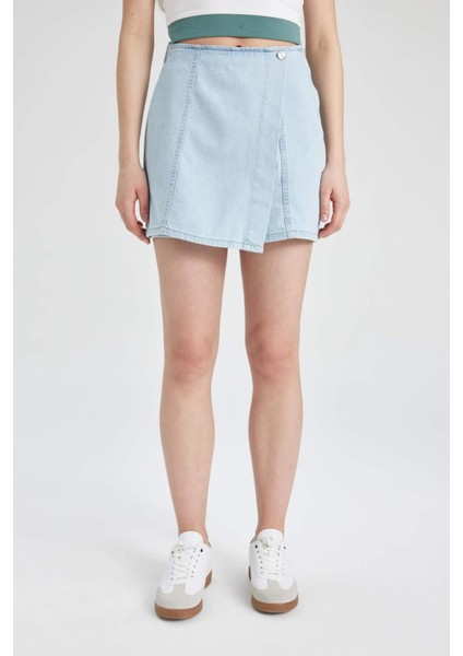 Yüksek Bel Mini Jean Şort Etek B8292AX24SM