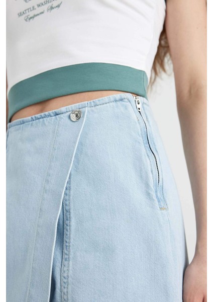 Yüksek Bel Mini Jean Şort Etek B8292AX24SM