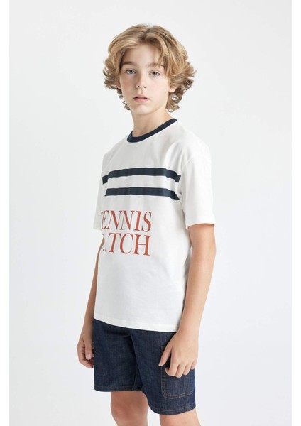 Erkek Çocuk Oversize Geniş Kalıp Bisiklet Yaka Baskılı Kısa Kollu Tişört C4904A824HS