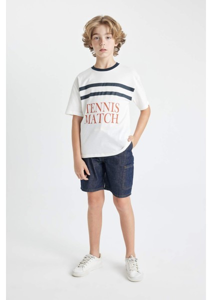 Erkek Çocuk Oversize Geniş Kalıp Bisiklet Yaka Baskılı Kısa Kollu Tişört C4904A824HS