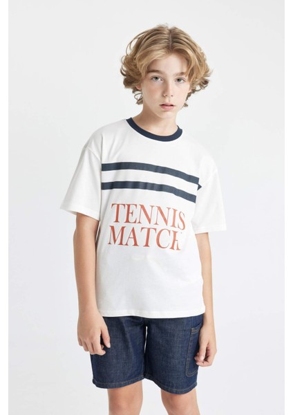 Erkek Çocuk Oversize Geniş Kalıp Bisiklet Yaka Baskılı Kısa Kollu Tişört C4904A824HS